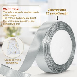 Bealif Silver Ribbon 25mm, 22m Silver Grey Satin Ribbon Polyester Ribbon for Gift Wrapping, Crafting, Hair Bows, Sewing Project, Bridal Bouquet, Wedding Baby Shower Decoration