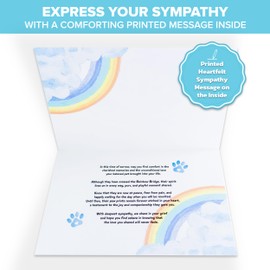 Decorably 8x5in Handmade Individual Rainbow Bridge Card Set with Cloud Cutouts and Glittery Paw Prints, Cat and Dog Sympathy Card for Loss of Pet Dog with Envelope and Stickers, Printed Message Inside