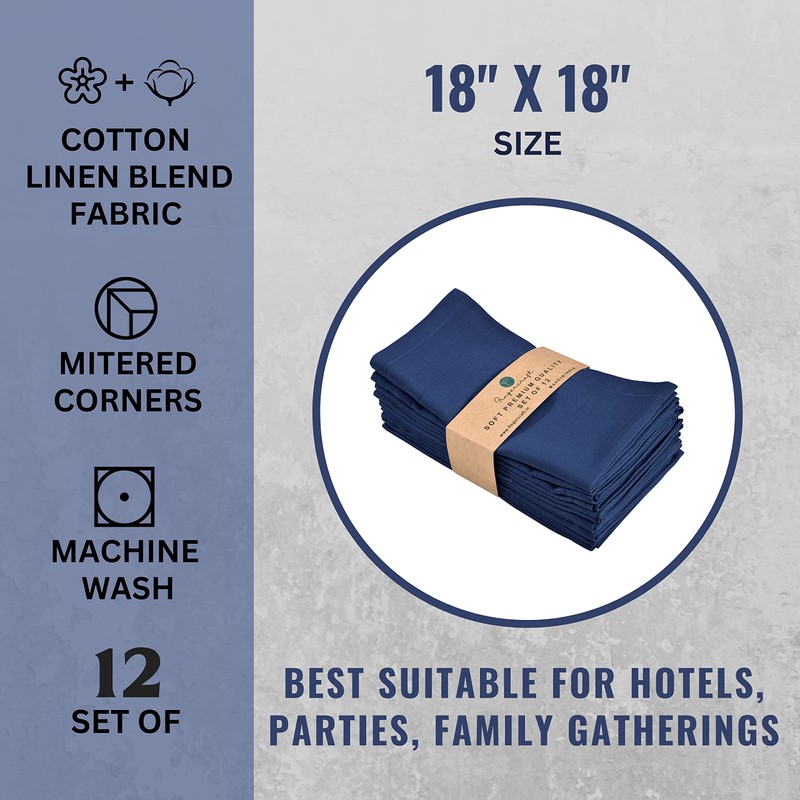Fingercraft Cloth Napkins Set of 12, Cotton Linen Blend Napkins