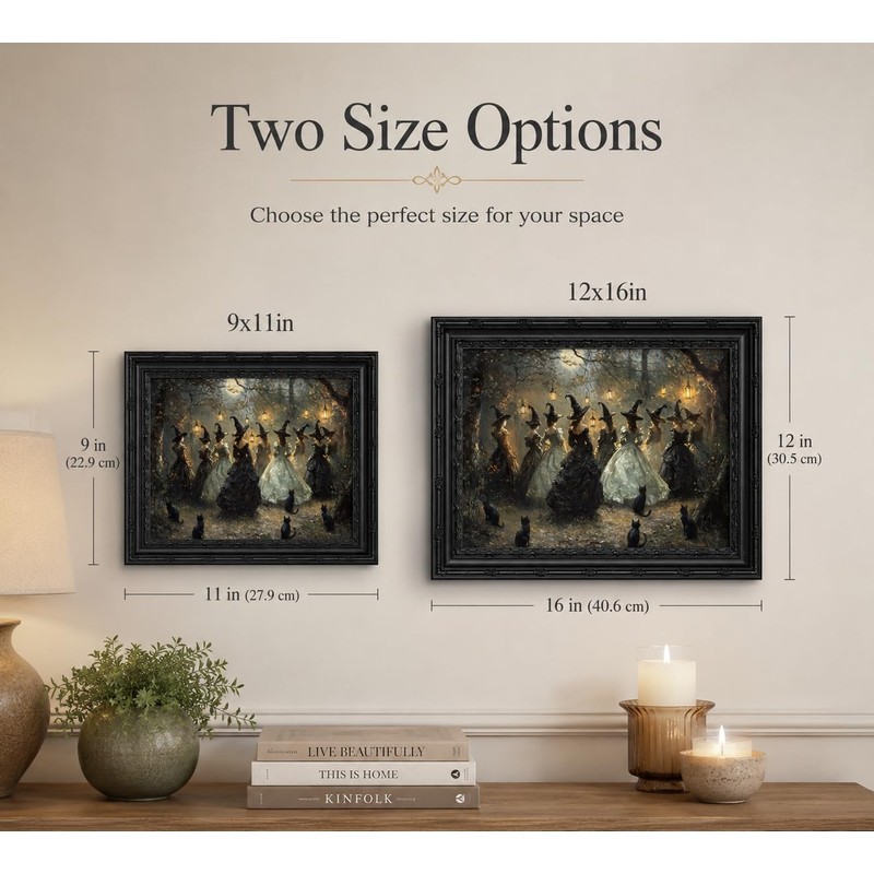 DULASI Framed Witch Wall Art, Moonlit Forest Witch Gathering Painting