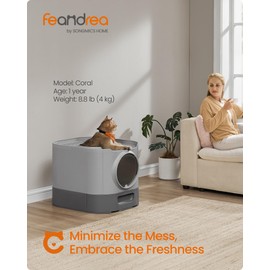 Feandrea Cat Litter Box with Lid, XL Enclosed Litter Box with Slide-Out Tray, Scoop, Brush, for Large Cat, Anti-Tracking, Anti-Leaking, Dove Gray and Slat Gray UPPT002B01