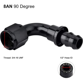 Lencool Racing 8AN Push Lock Fitting AN8 90 Degree End For 1/2" Hose Black 4Pcs