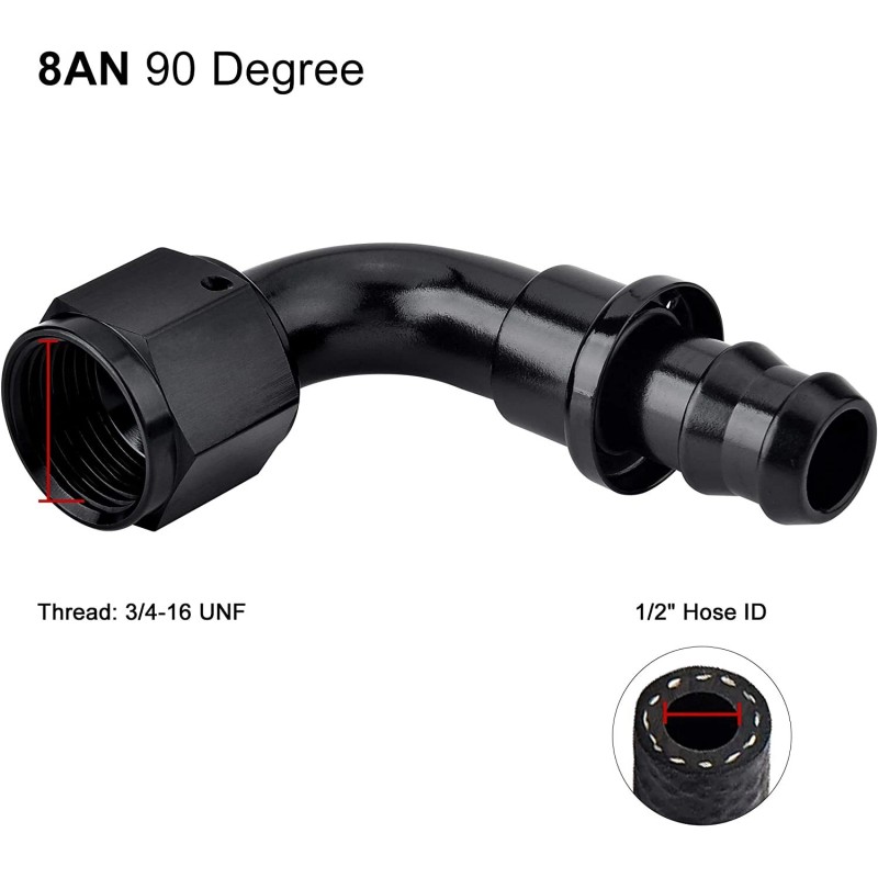 Lencool Racing 8AN Push Lock Fitting AN8 90 Degree End