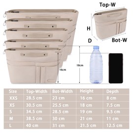 HyFanStr Handbag Organiser with Zip Pocket, Waterproof Polyester Bag-in-Bag Organiser, Bag Organiser, Inner Pockets for Handbags, Beige (XS)