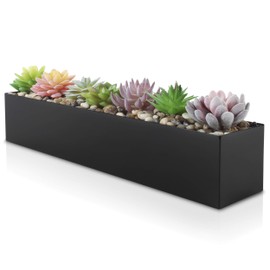 Modern Black Trough Rectangular Planter | 16“ Metal Window Planter Box for Succulent | Small Rectangle Planter for Desk or Windowsill Planter | Stainless Steel Planter Great Gift Ideas for Women Men