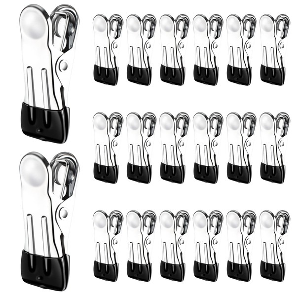 TamBee Clothes Pegs For Washing Line Pegs Stainless Steel Laundry Pegs Clothes Pins Clips Strong Metal Clothes Pegs Storm Pegs for Clothes Jeans Socks Towel Photos, Pack of 20(Black)