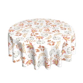 Fall Tablecloth 70 Inch Round White Pumpkin Orange Maple Leaf Fall Decorations Table Cloth Polyester Thanksgiving Autumn Harvest Table Cover for Home Party Picnic Kitchen Decor Outdoor Indoor