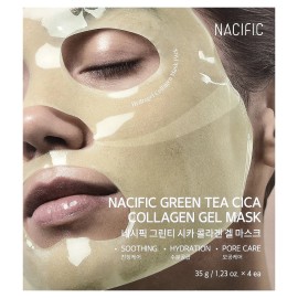 Nacific Green Tea Cica Collagen Gel Beauty Mask, 4 Sheets, 1.23 oz (35 g) Each