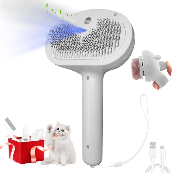 Oiuyamn Cats Steam Hair Removal Brush, 4-in-1 Steam Cat Brush,