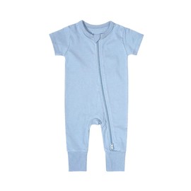 Teach Leanbh Baby Boys Girls Footless Pajamas 2 Way Zipper Short Sleeve Romper with Viscose Made From Bamboo Fiber (Light blue, 6-12 Months)