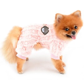 PAIDEFUL - Pijama de forro polar para perros pequeños, con diseño de sherpa de jacquard de cuatro patas, suéter de dibujos animados, suave y cálida, a prueba de viento, para gatos, anillo en D, rosa,