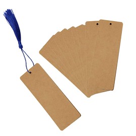 FSSTUD 25 Sets Kraft Paper Blank Bookmarks Gift Tags Hang Tags with Tassels for DIY Craft Brown