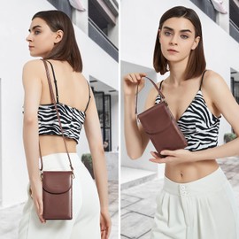 nuoku Small Crossbody Bags for Women, Mini Cell Phone Purse, Removable Rfid Blocking Card Holder, Coffee