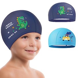 Echehi 2pcs Unicorn Swimming Cap for Kids, Waterproof Polyester Girls Swimming Cap for Long and Short Hair, Swimming Hat Kids Age 4-10