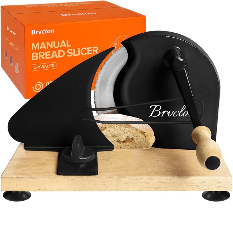 Brvclon Manual Bread Slicer Adjustable Thickness, Hand Crank Bread Slicer