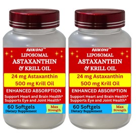 Nikoni Liposomal Astaxanthin 24mg with Kril Oil 500mg Supplement, 120 softgels