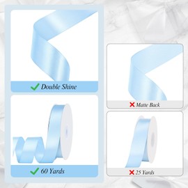woric Double-Sided Blue Ribbon 1 Inch 60 Yards Light Baby Blue Satin Ribbon for Baby Bridal Shower Beach Wedding Hair Bows Pool Party Gift Wrapping