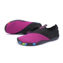 Vsufim Zapatos para deportes acuáticos de secado rápido, calcetines acuáticos para natación, playa, piscina, surf, yoga para mujeres y hombres, Negro/Violeta, 9.5 Women/8.5 Men