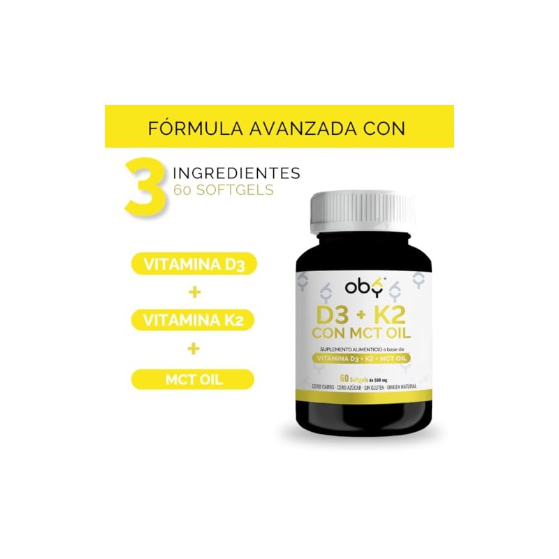 OBY Vitamina D3 K2 con MCT Oil | 60 Cápsulas