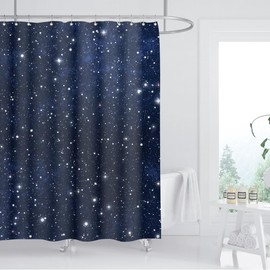 BIYSUC Night Sky Stars Shower Curtain Blue Starry Space Galaxy Universe Pattern Bathroom Home Decor Waterproof Polyester Fabric 72Lx72W Inch 12 Pack Plastic Hooks