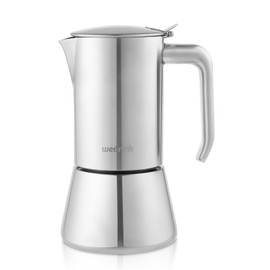 wedrink Stovetop Espresso Maker Stainless Steel Moka Pot for Greca, Induction, Electric & Gas Stoves(4 cup)