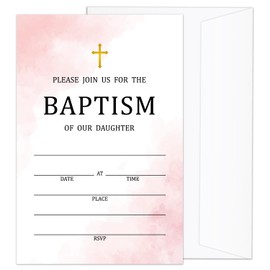 Tbaogusu Pink Watercolor Baptism Invitations With Envelopes, Baptism Baptismal Invitation Cards For Daughter Girls, 25 Invites With 25 Envelopes Religious Supplies Decorations -002