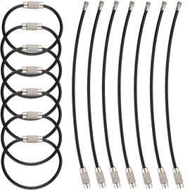 AMUU Wire Keychain, Key Chain, Screw-type, Key Ring, Stainless Steel, Steel Cable, Anti-Lost and Theft, 4.3 inches (11 cm), Set of 14, Silver/Black, Black