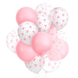24pcs Bow Balloons, 12 Inch Pink Bow Latex Balloons Bow Theme Balloons Bow Birthday Balloons Pink Bow Party Decorations for Wedding Engagement Graduation Gender Revel Bachelor Party (Style 2)