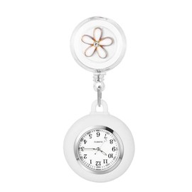 Samcos Nurse Watch Clip On Reel with Elastic Cord, Luminous Hands & Dial, Waterproof, For Nurses, Medical Staff, Unisex, Flower Design, Pocket Watch, Simple and Easy to Read, Lab Coat Clip Compatible