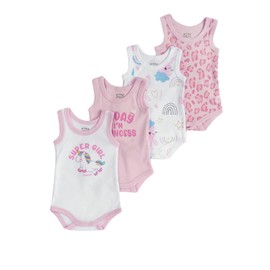 Chicco Baby Unisex Sleeveless Cotton Bodysuits Set, White/Rose