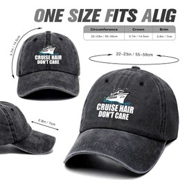 Cruise Hair Don't Care Funny Retro Washed Cotton Baseball Cap, Adjustable Lightweight and Breathable Unisex Cruise Hat Outdoor Accessories, Gifts for Men Women Wife Mom Friend Dad Husband Crewman