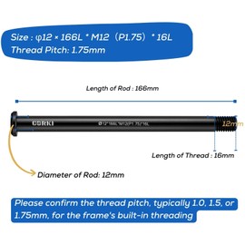 corki Cycles Thread Pitch 1.75mm * 12mm Bike Hubs Thru Axle Adapter Boost Forks (12mm x 122/166/171/175/180/192mm) for Rod MTB Grave Bicycle Front Rear Wheel (P1.75 * 12-166mm)