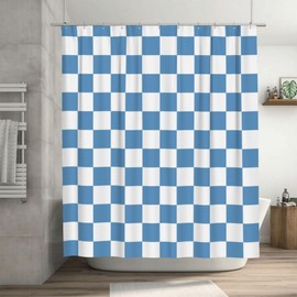 Ohocut Checkered Shower Curtain, Blue Shower Curtains for Bathroom, Cute Retro Checkboard Shower Curtain Vintage Aesthetic, Machine Washable Fabric Shower Curtain, 72''x72''