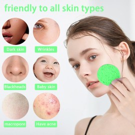 Spunspon 100-Count Facial Sponges Compressed Natural Cellulose Sponge Round Shape Face Sponge for Face Cleansing Exfoliating and Makeup Removal, Green