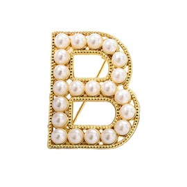 Gold Initial Letter A-Z Brooches Pins Simulated Pearl Beaded Alphabet Letter Brooches Pin for Women Girls Clothing Decors Birthday Gift (B)