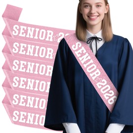Aposwow 6PCS Senior Sashes 2026 for Girls, Pink and White Glitter Letters Graduation Celebration Sash, Cheer Grad Senior Year Class of 2026 Decorations Supplies