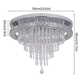 Deckrico Crystal Chandelier with Remote Control 19.6" Modern LED Ceiling Lamp Dimmable Flush Mount Lighting Fixture for Living Room Bedroom Kitchen Dining Room (Dimmable)