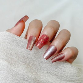 Fantasticlady,Press on nails,Coffin,Radient pink,UV Gel Finished,Glossy Acrylic Nail Kit for Women & Girls(24pce)