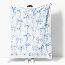 Reateforin Blue Bows Blankets Preppy Coquette Room Decor Electric Blanket Girls Bedroom Decor Trendy Bow Throw Blanket Coquette Girly Blanket Gifts for Women Teens Soft Flannel Lightweight 50"x60"