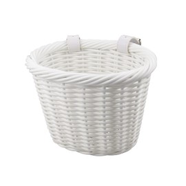 MEGHNA Children's Bicycle Basket, Front Braided Baskets for Girls, Adjustable Bicycle Basket with Leather Straps, Mini Handlebar Basket for Children's Bicycle, White