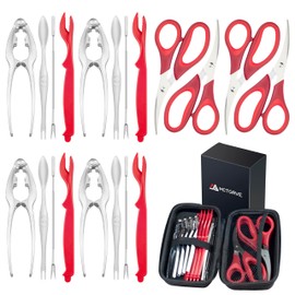 Crab Crackers and Tools，21-piece Seafood Tools Set includes 4 Crab Crackers, 4 Lobster Shellers, 4 Lobster Forks/Picks, 4 Crab Forks/Spoons and 4 Seafood Scissors in 1 Storage Bag - Nut Cracker Set