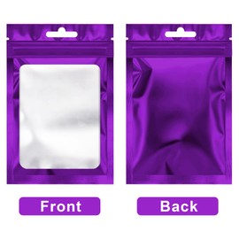 100 Pcs Resealable Mylar Bags, Sealable Odor Proof Foil Pouch Bag with Clear Window, Small Bussiness Packaging Supplies (Purple, 4 X 6 Inch)