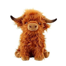 10.5 inches Highland Cows Stuffed Animals, Cute Fluffy Cow Plush Figure Toys Realistic Highland Cattle Plush Decor for Kids Baby Girls Boys