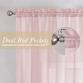 Lecloud Blush Pink Sheer Curtains 84 Inch Length 2 Panels, Double Rod Pocket Window Light Filtering Curtain for Girls Bedroom, Solid Voile French Door/Dining Room/Living Room Drapes, 40X84 Inches