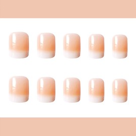 Pikabows Press on Nails Fake Nails Square Short Gradient Nude Acrylic False Nail Tips Kit Glue on Nails for Women