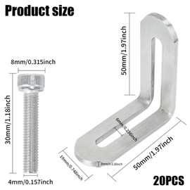 KINDPMA Pack of 20 Stainless Steel Angle Connectors Metal Angle Adjustable with Slotted Hole Mounting Bracket Mounting Angle Shelf Angle 90 Degree L Shape Angle Bracket for Wall Mounting (50 x 50 x 19