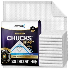 Chucks® MAX+ Hospital Bed Pads Disposable Adult 36 x 36 Incontinence Pads - XXX-Large Pee Pads for Elderly Adults. Extra Heavy Duty Absorbency, Breathable Soft Padded Repositioning Underpads 10-Pack