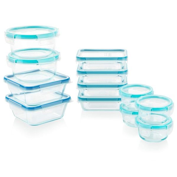 Snapware Total Solution Glass Food Storage Set (24-Piece, BPA Free Plastic Lids, Meal Prep, Leak-Proof)