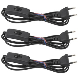 Pack of 3 Cable with Plug, 1.8 m Cable with Switch, Connection Cable with Plug, Cable with Switch and Plug, Power Cable with Switch, Supply Cable with Switch for Lamps, Table Lamps, Floor Lamps