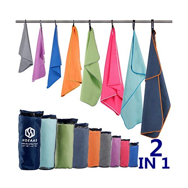 HOEAAS 2 Pack Microfiber Camping Towels, Quick Dry Towel, Super